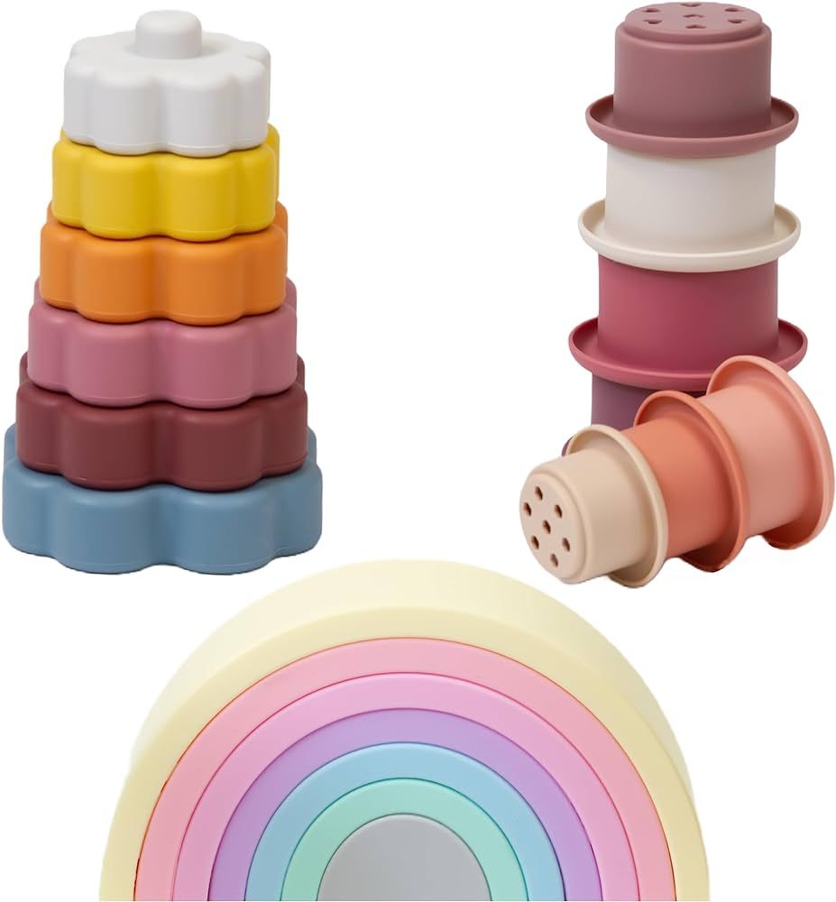 elbebe Silicone Baby Stacking Toys - Montessori Toys for Babies 6 12 Months - Stacking Cups Tower... | Amazon (US)
