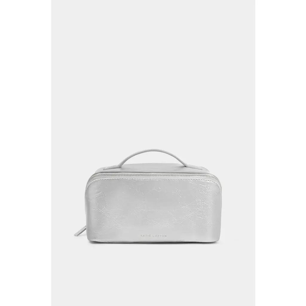 Katie Loxton Medium Patent Crackle Makeup and Toiletry Bag in Silver at Nordstrom | Nordstrom