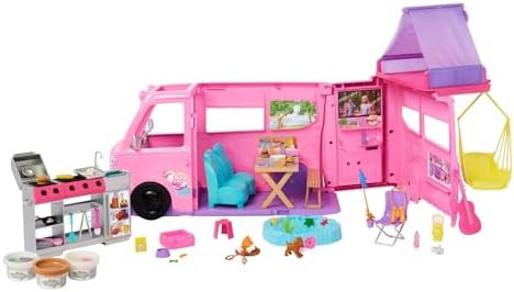 Barbie Dream Camper New for 2025 Playset with Roof Tent, Swing Chair, Fishing Pond, BBQ Grill wit... | Amazon (US)