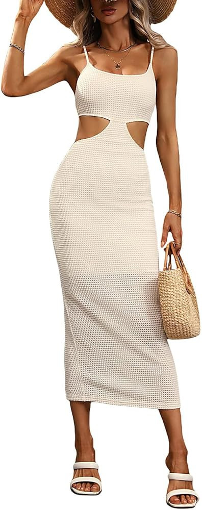 Women's Halter Bodycon Mini Dress Sleeveless Tie Backless Hollow Out Corset Knit Dress Wrap Dress... | Amazon (US)