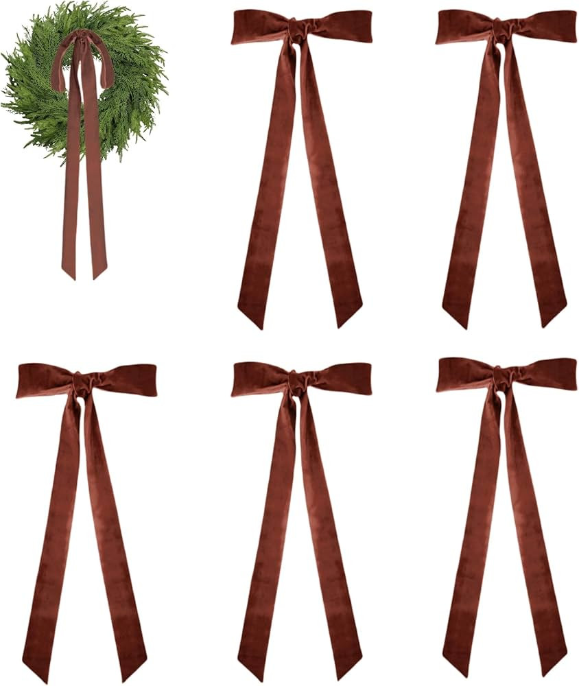 6 Pcs Extra Large 28x12 Inch Brown Velvet Bows Vintage Christmas Tree Topper & Wreath Decor for I... | Amazon (US)