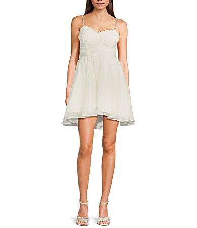 City Vibe Sweetheart Neck Jeweled Spaghetti Strap Bustier Bodice Shirred High-Low Dress - M | Dillard's