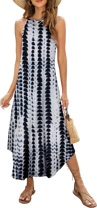 Halife Women's Summer Casual Sleeveless Beach Dress Long Halter Side Slit Maxi Sun Dresses | Amazon (US)