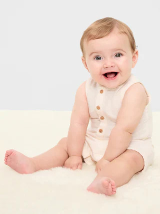 Sleeveless Double-Weave Henley One-Piece Romper for Baby | Old Navy (US)
