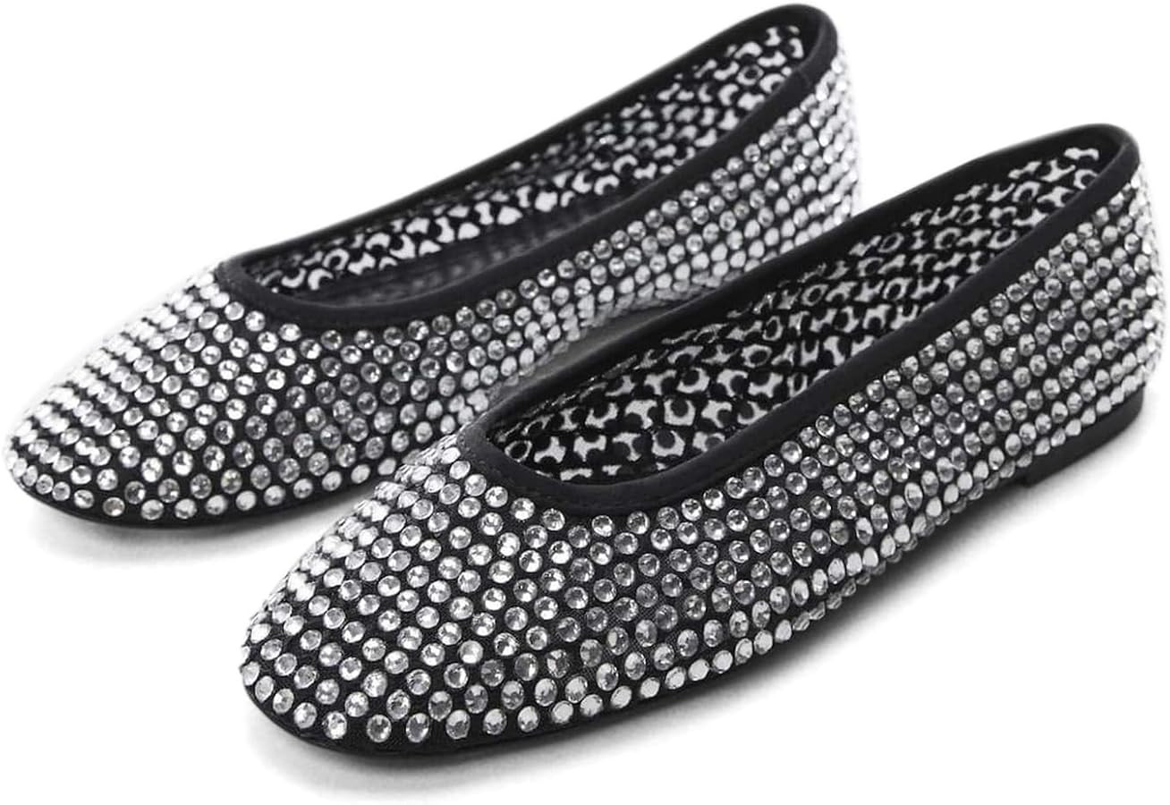 MICIFA Ballet Flats for Women,Rhinestone Flat Shoes Sparkly Ballerina Shoes Mesh Glitter Casual W... | Amazon (US)