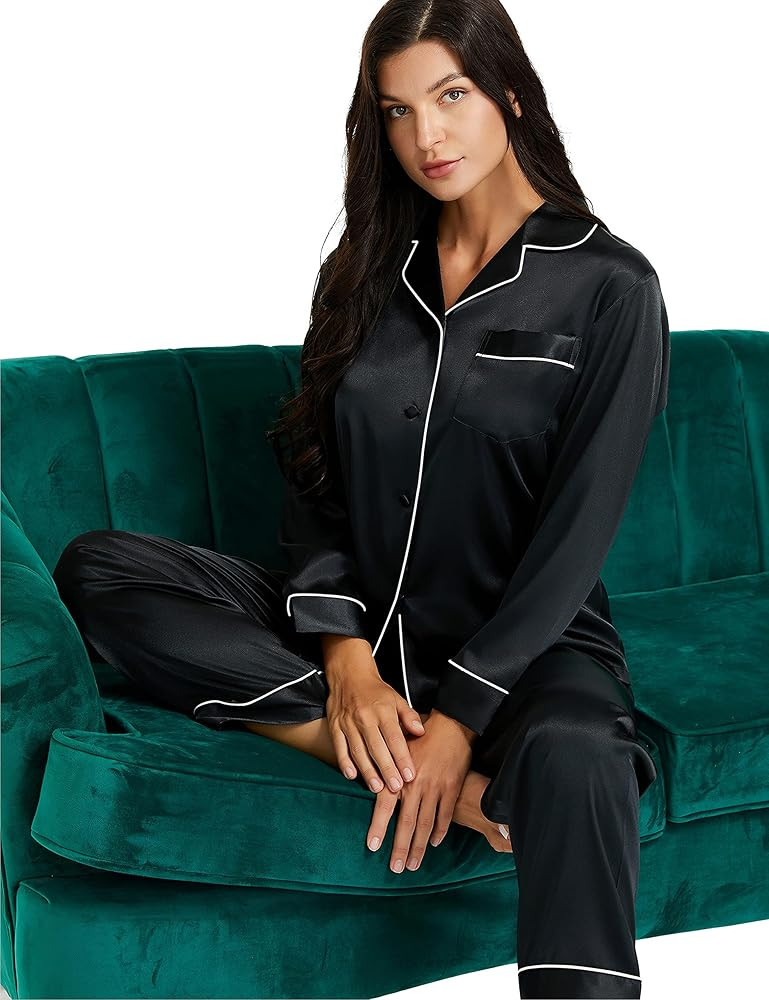 for "silky pajama set for women plus size" | Amazon (US)