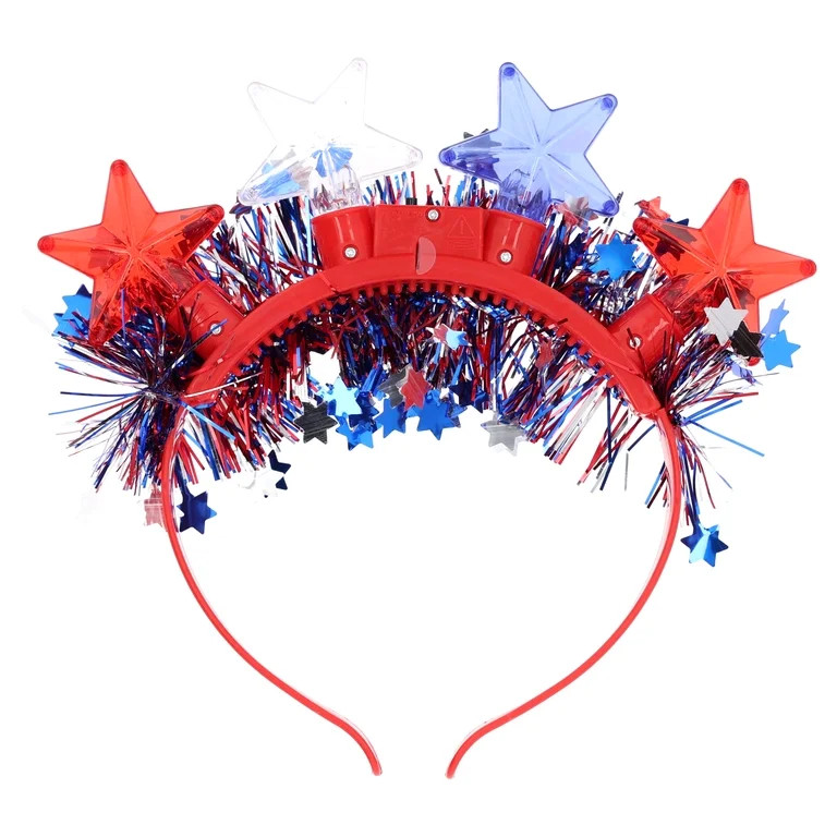Light-Up Tinsel Stars Headband, Red/White/Blue, Patriotic by Way To Celebrate | Walmart (US)