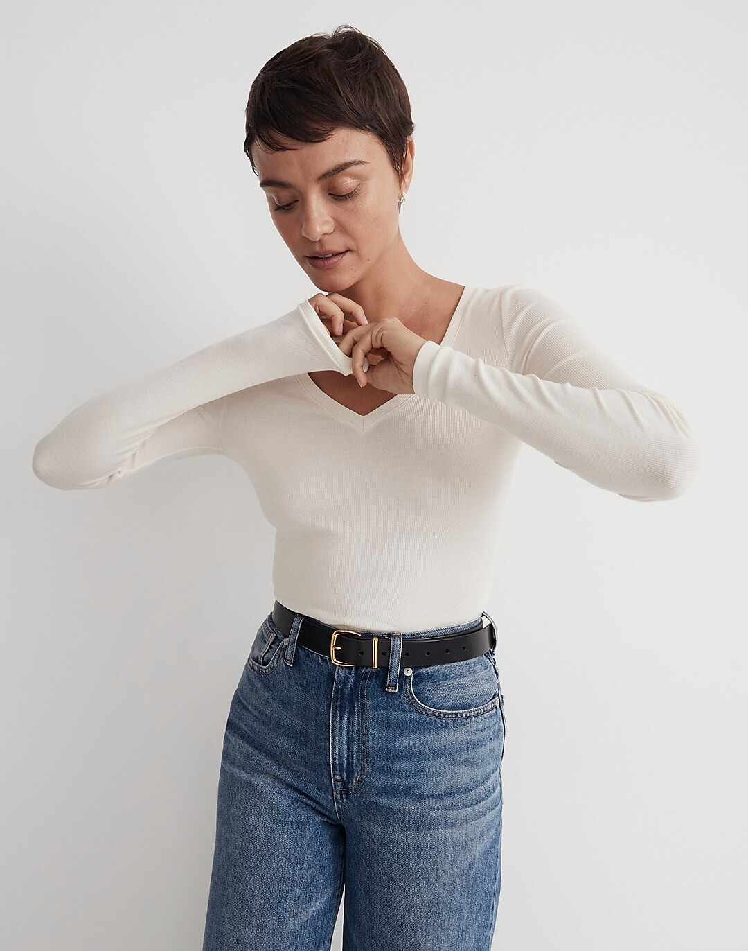 Brightside Finerib V-Neck Long-Sleeve Tee | Madewell