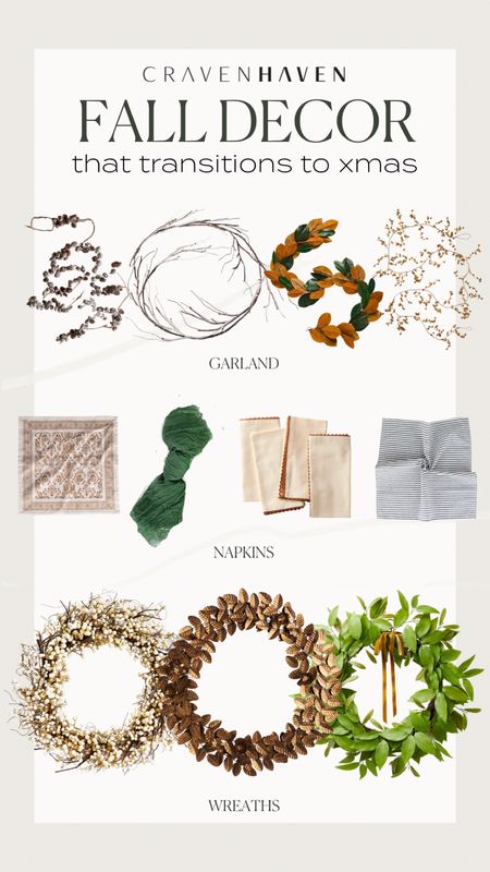 My favorite ways to add seasonal decor that can work for Thanksgiving - Christmas! Opt for garlands and wreaths made of pinecones, brass, twigs berries and magnolia and eucalyptus. They look great with pumpkins now AND winter greenery when the time comes! These napkins will work with a thanksgiving setting or Christmas spread.

#LTKHoliday #LTKhome #LTKSeasonal