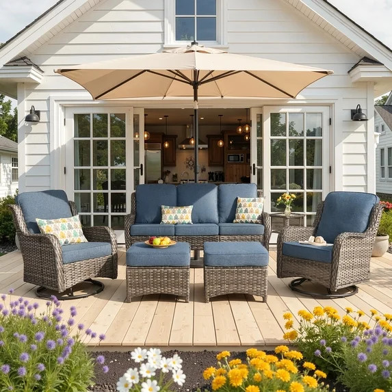 Ovios 6-Piece Patio Furniture Set All-Weather Wicker Outdoor Conversation Set with Sofa Swivel Ch... | Walmart (US)