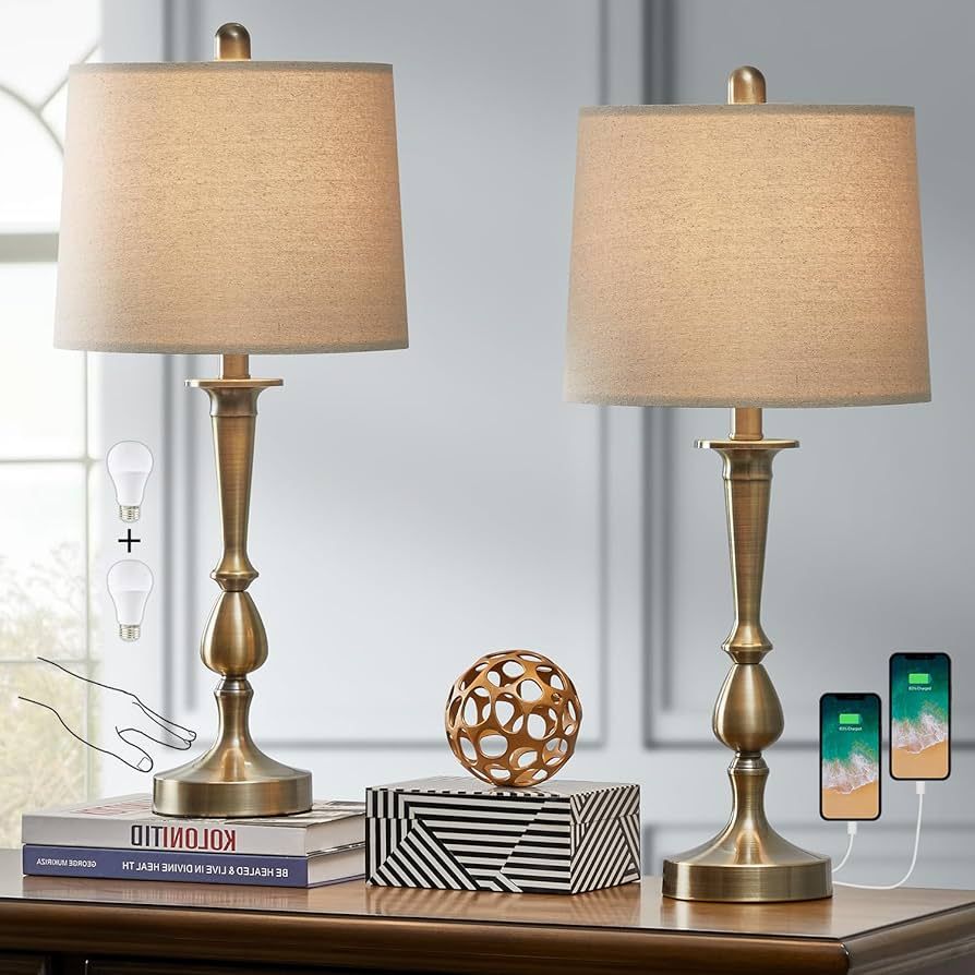 Oneach Dimmable Touch Control 25" Modern USB Table Lamp Set of 2 for Living Room Bedroom Night…... | Amazon (US)