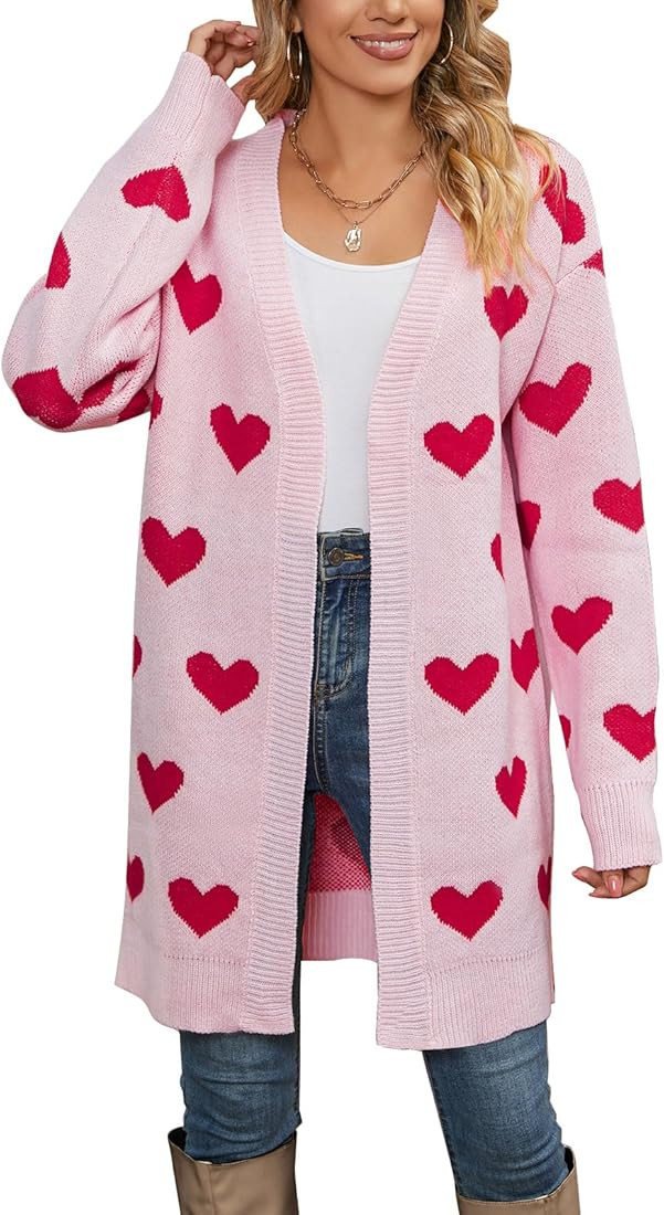 Alsol Lamesa Women's Long Sleeve Cute Cardigan Sweaters V Neck Open Front Ribbed Knit Valentines ... | Amazon (US)