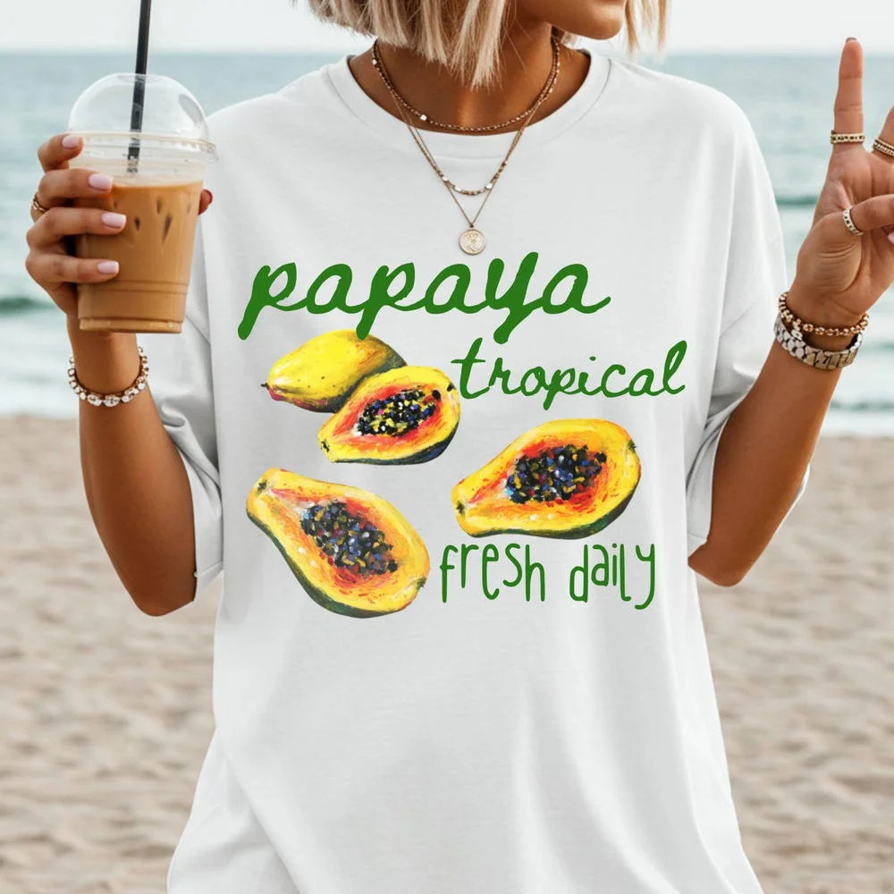 DOPASHIRT Tropical Papaya Graphic Tee, Hand Drawn Fresh Fruit Shirt, Summer Vacation Apparel, Tre... | Walmart (US)