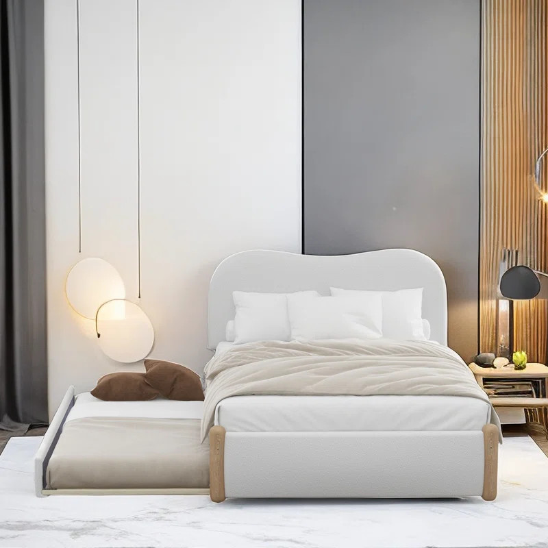 Berber Fleece Platform Bed With Curved Headboard And Twin Size Trundle | Wayfair North America