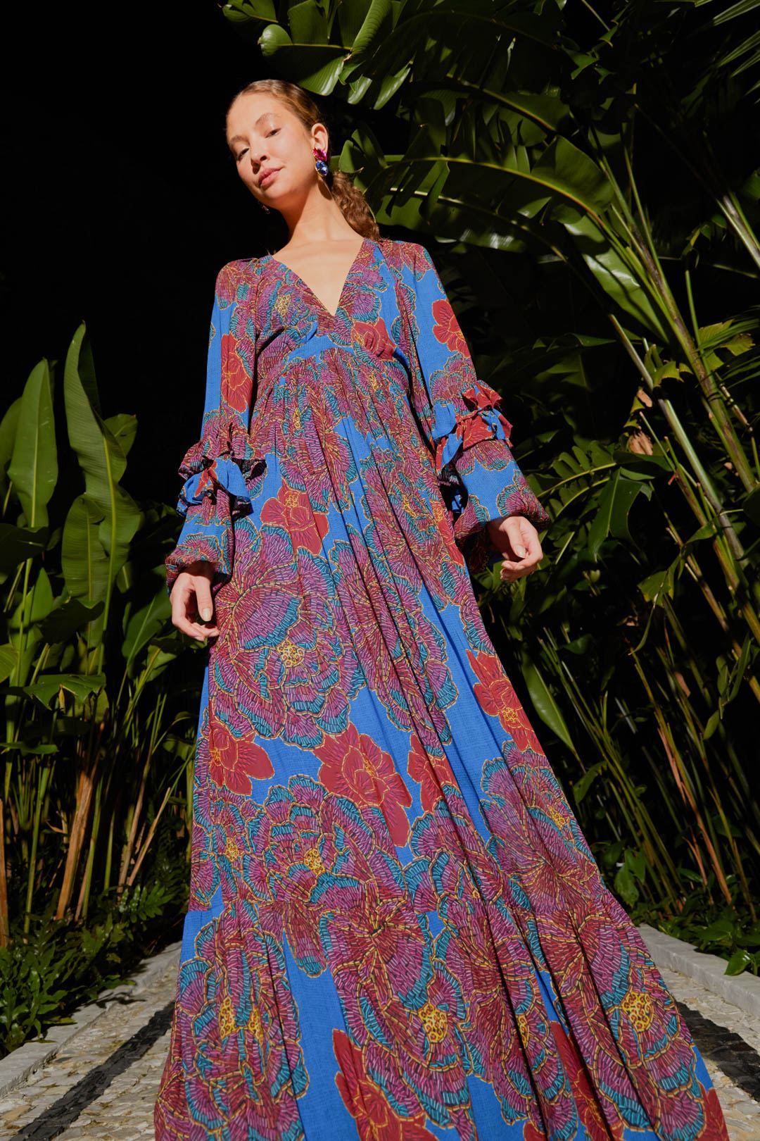 blue sequin flowers maxi dress | FarmRio