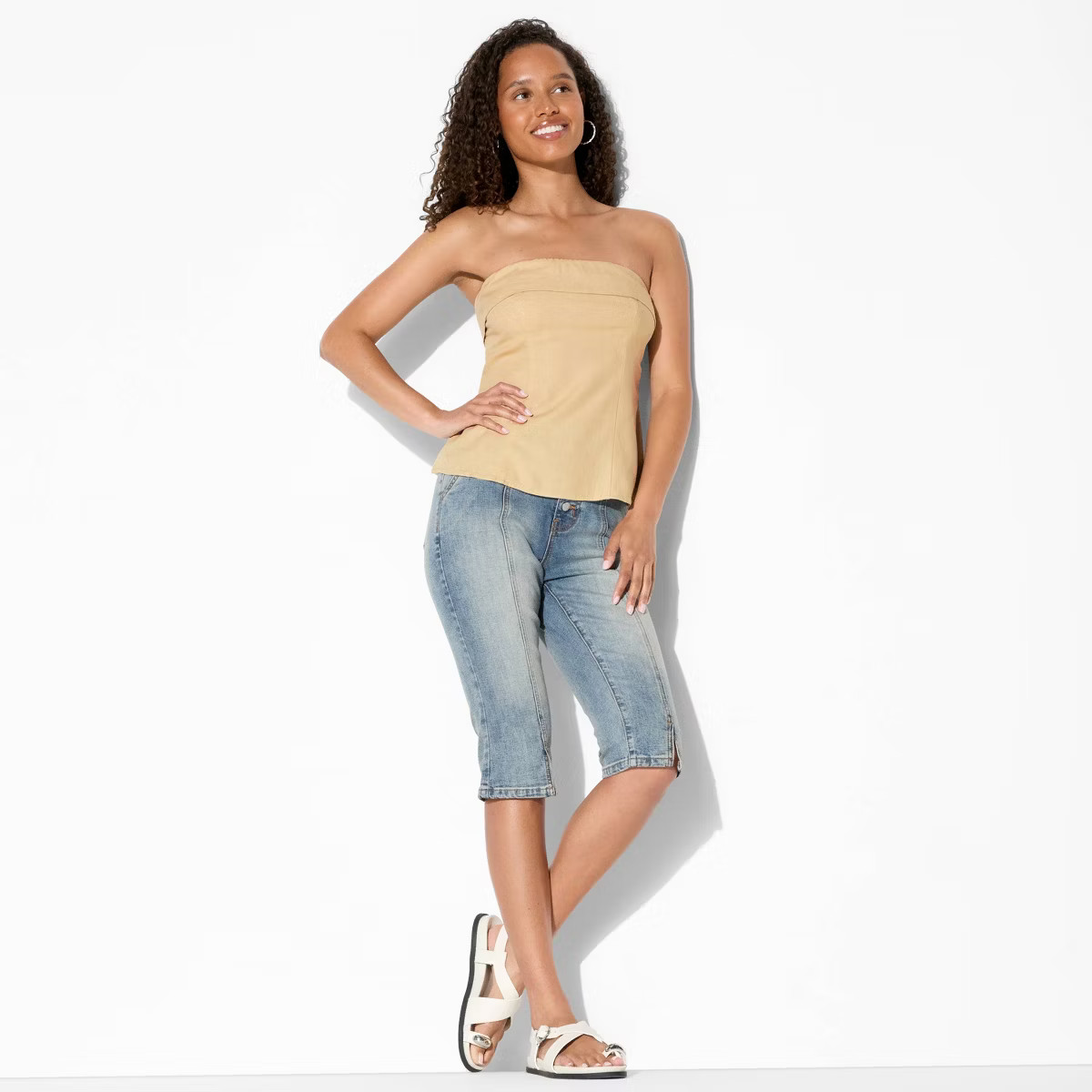 Women's Foldover Linen Blend Tube Top - Wild Fable™ Sky Blue M | Target