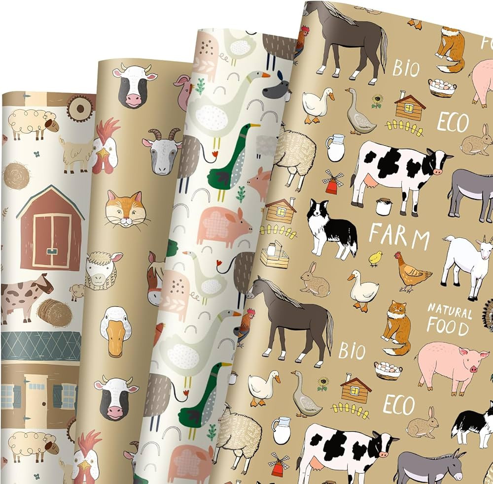 AnyDesign 12 Sheet Farmhouse Wrapping Paper Farm Animal Theme Gift Wrap Paper Bulk Folded Flat Re... | Amazon (US)