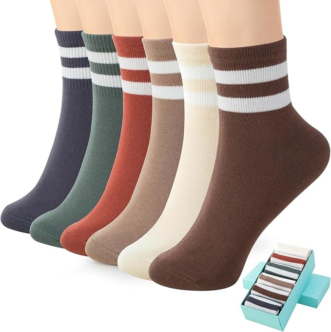 SISOSOCK Quarter Crew Cotton Socks for Women Striped Athletic Casual Breathable Socks 6-10 Pairs ... | Amazon (US)