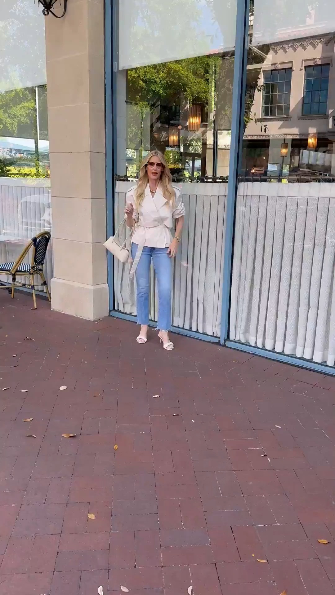 A cropped summer trench coat is the perfect way to elevate your denim outfits, and this one is so flattering and easy to style for spring and summer 🤍 These Mother jeans are a favorite for their leg-lengthening fit, and the sandals are such a great affordable find. I’m wearing an XS in the trench and size 24 in the jeans, both fit TTS. #LTKstyle #LTKSpringStyle 

#LTKSeasonal#LTKOver40 

 

#LTKootd