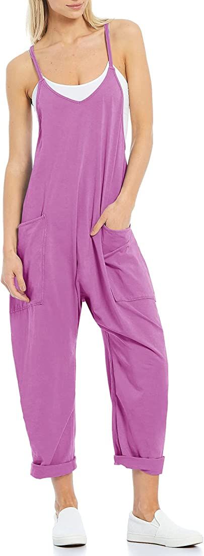 Tongmingyun Womens Casual Sleeveless Jumpsuits Spaghetti Strap Loose Romper Long Pants with Pockets | Amazon (US)