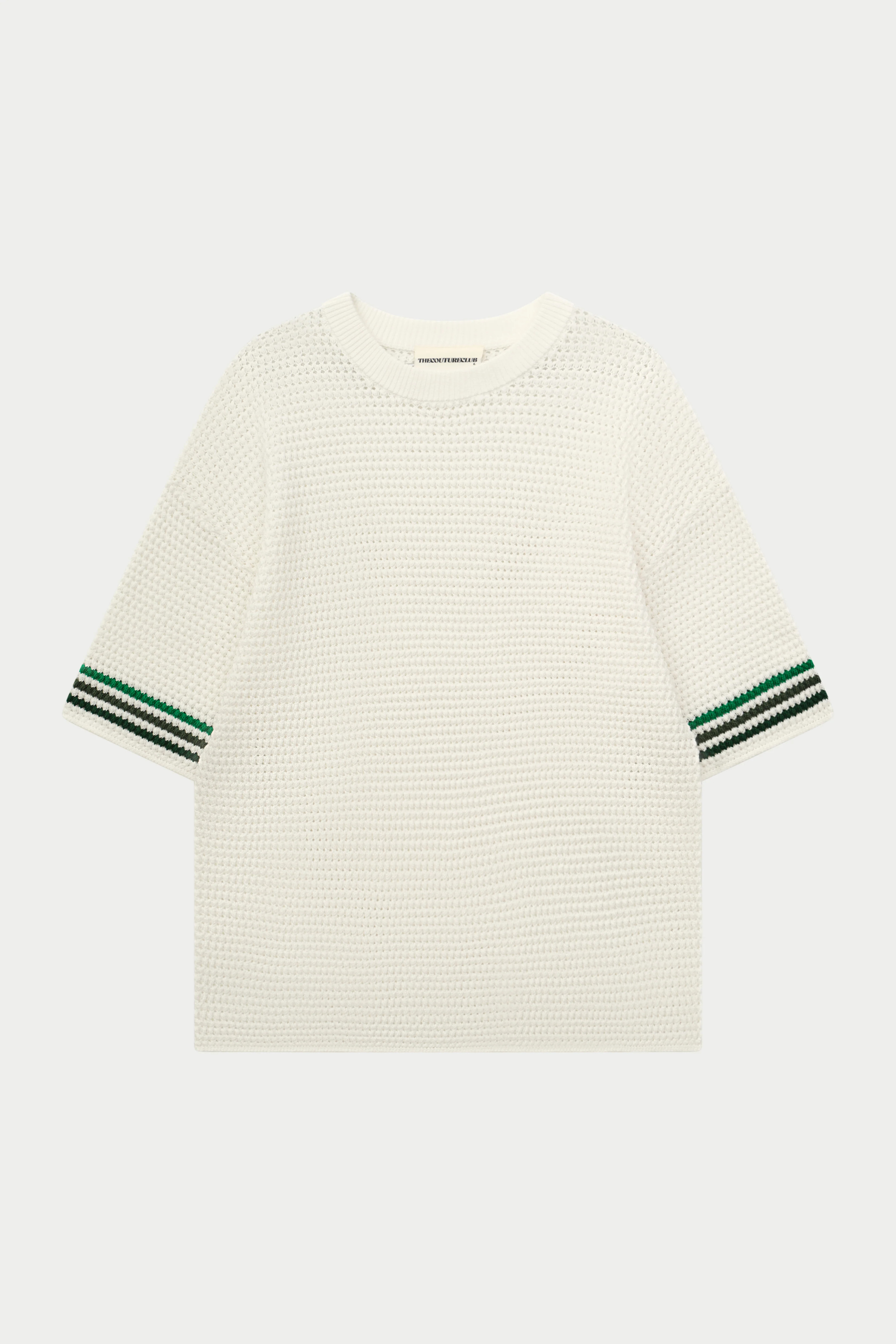 Stripe Crochet Knit t-Shirt - White | The Couture Club