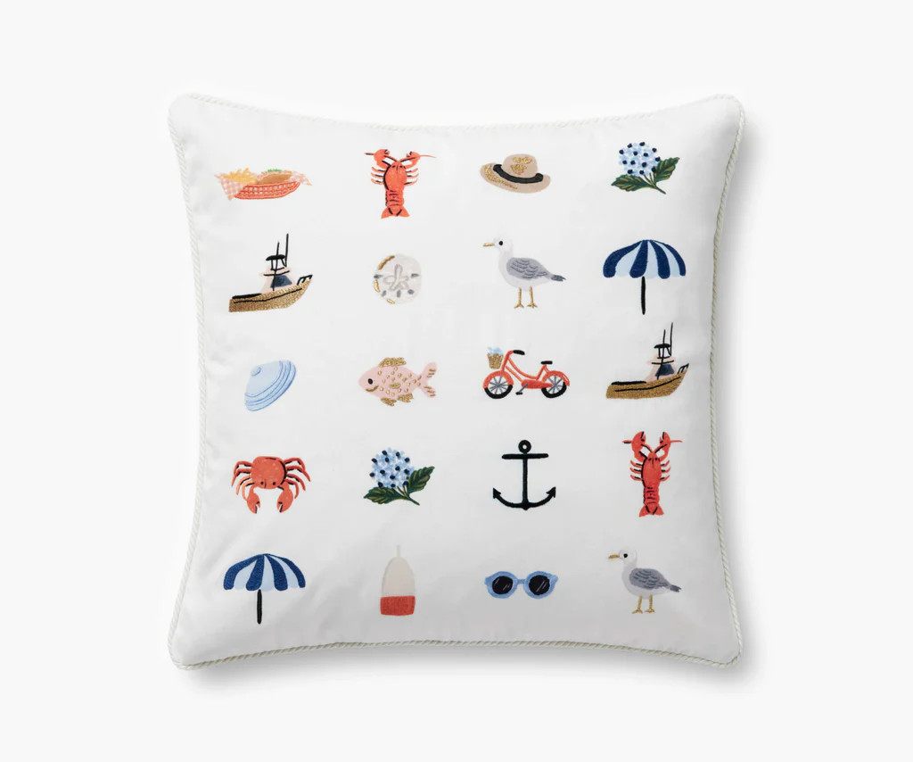 Seaside Embroidered Pillow - White | Rifle Paper Co.