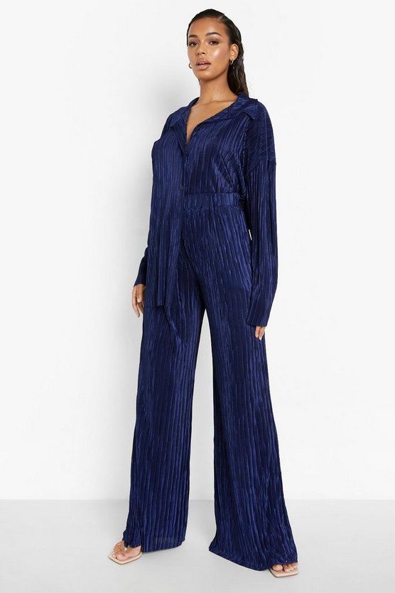 Plisse Oversized Shirt and Trouser Set | Boohoo.com (US & CA)