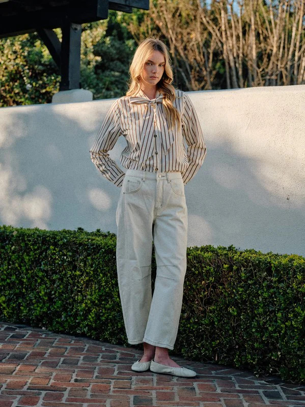 Kiana Striped Bow Tie Cream and Beige Blouse | Benaar La