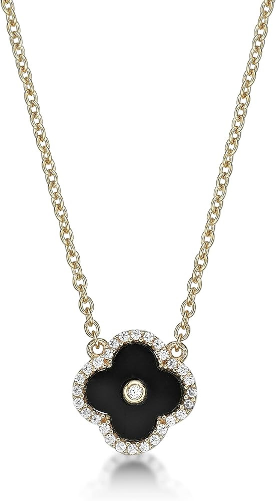 Lavari Jewelers Malachite, Black Onyx or Mother of Pearl and Cubic Zirconia Flower Pendant Neckla... | Amazon (US)