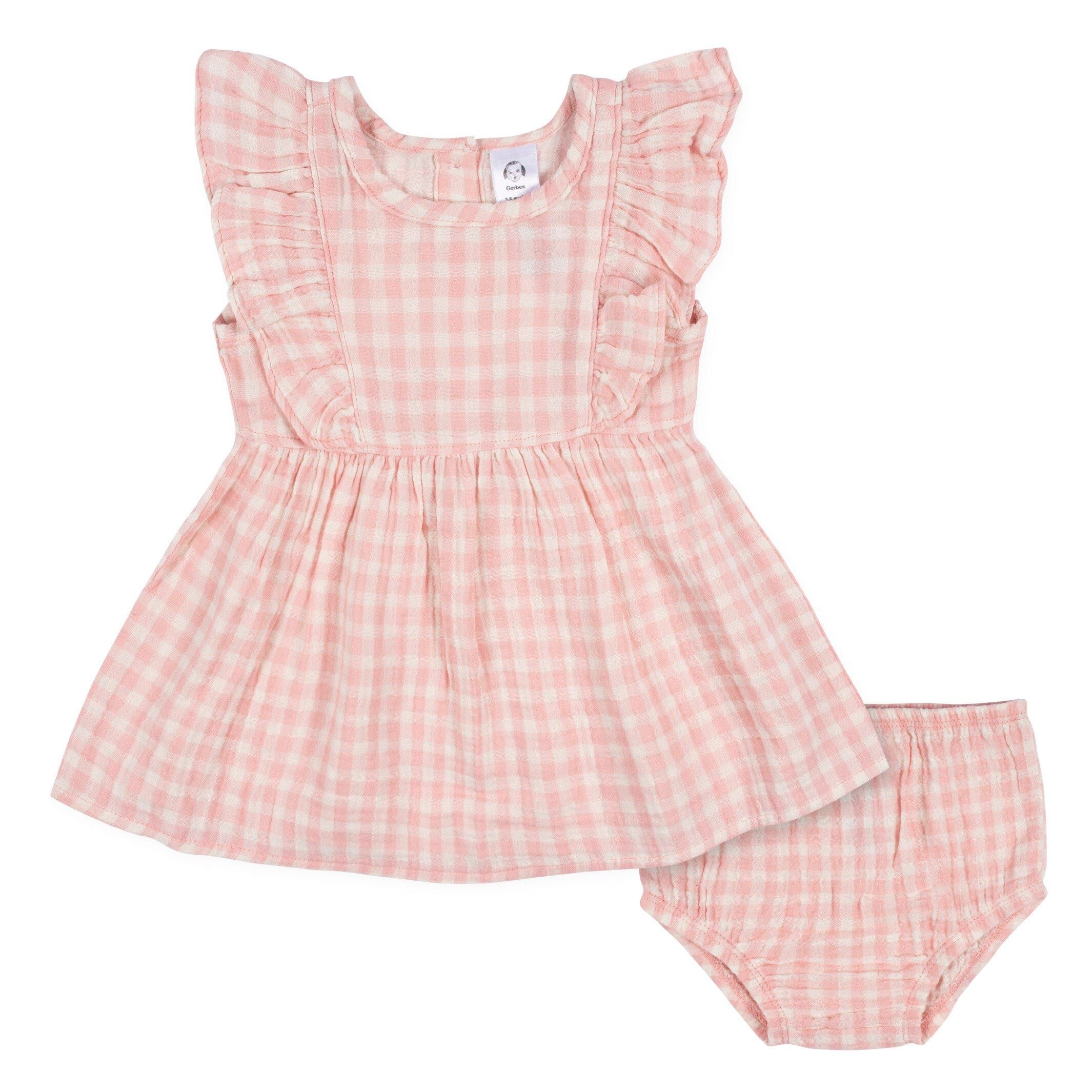 2-Piece Baby & Toddler Girls Gingham Gauze Dress & Diaper Cover Set | Gerber Childrenswear