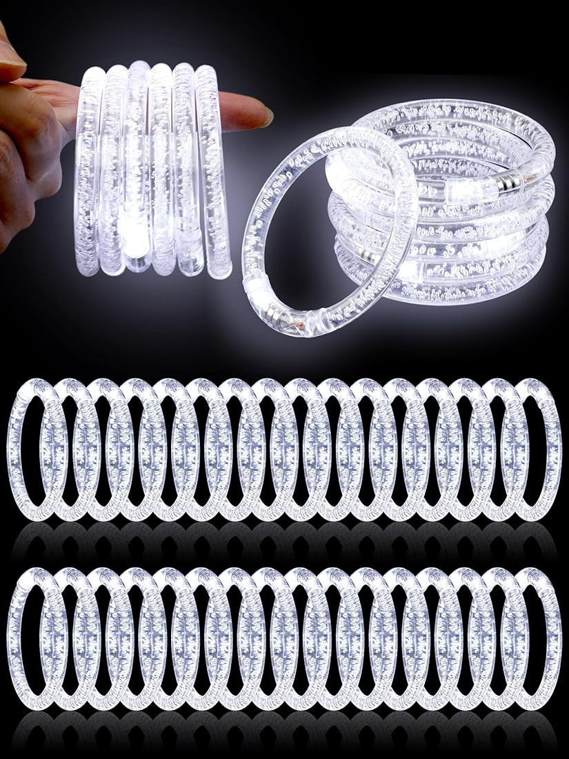 Rtteri LED Light up Bracelets Bulk White Glow Wristbands Party Favors Supplies Flashing Light Bracel | Amazon (US)