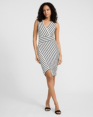 Striped V-neck Cap Sleeve Asymmetrical Midi Sheath Dress | Express