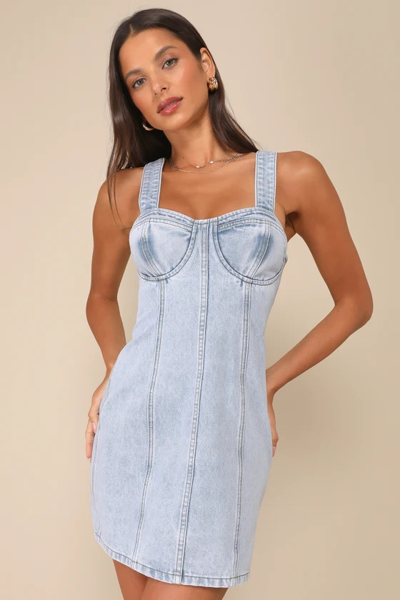 Stylish Daze Light Wash Denim Sleeveless Bustier Mini Dress | Lulus