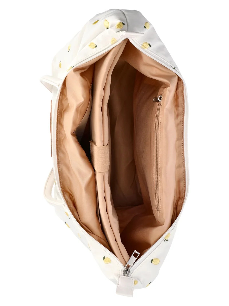 No Boundaries Women's Tote Bag, White with Lemon Embroidery | Walmart (US)