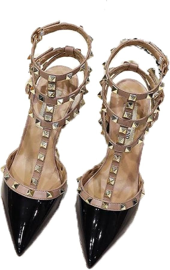 bbruriy Womens Slingback Heels Block Chunky Heel Pumps Pointed Closed Toe Studded Buckle Pumps Sl... | Amazon (US)