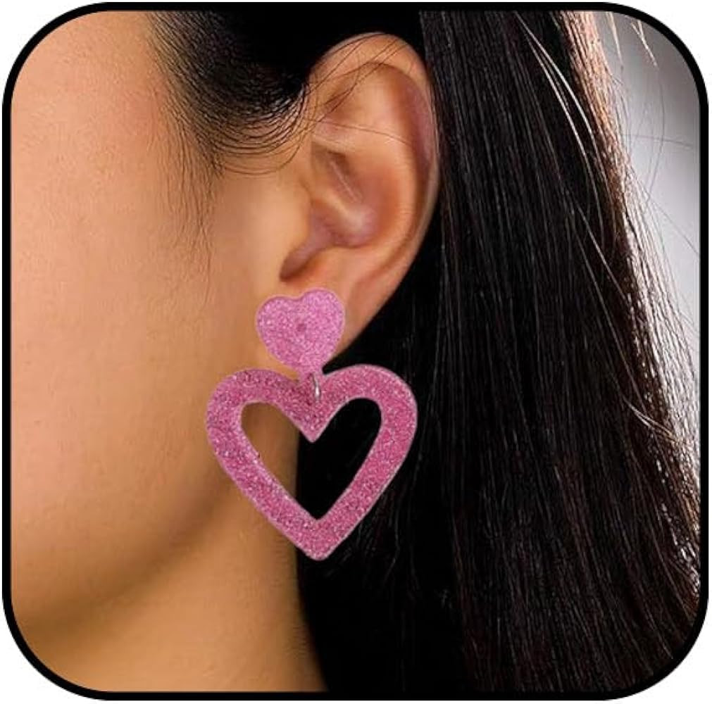 Red Heart Earrings Red Heart Dangle Earrings Pink Heart Earrings Hot Pink Earrings Cute And Exqui... | Amazon (US)
