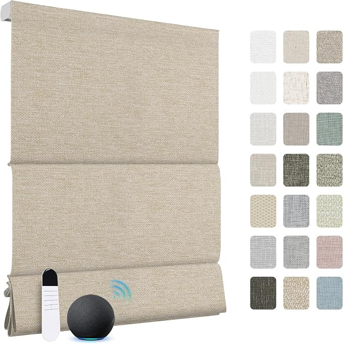 BERISSA Motorized Roman Blinds with Remote,Cordless Smart Blackout & Light Filtering Fabric Roman... | Amazon (US)