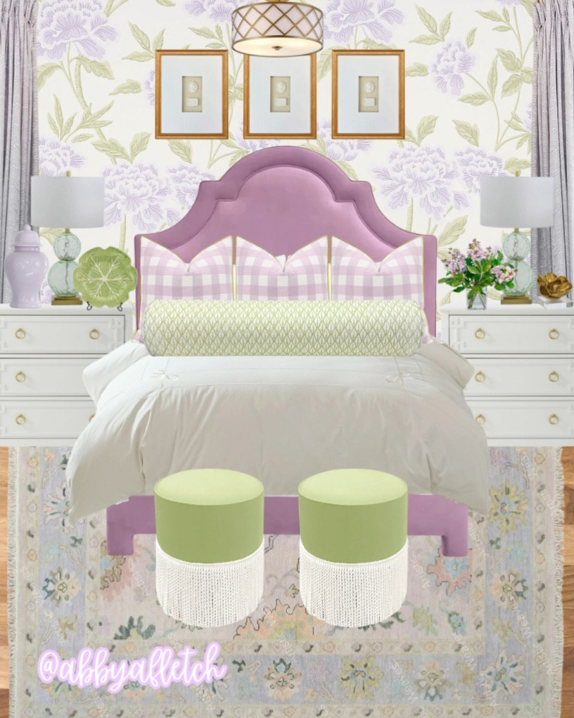 lavender and green bedroom inspiration💚💜
loving lavender so much lately! this is the inspiration now for my guest room!




lavender green light green upholstered bed bolster ottoman wallpaper pleated curtains guest room master bedroom traditional grand millennial home

#LTKMostLoved #LTKHome