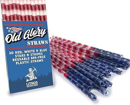 Lithos Outfitters, Old Glory Straws 20-Pack Red White Blue American Flag Reusable BPA-Free Plasti... | Amazon (US)