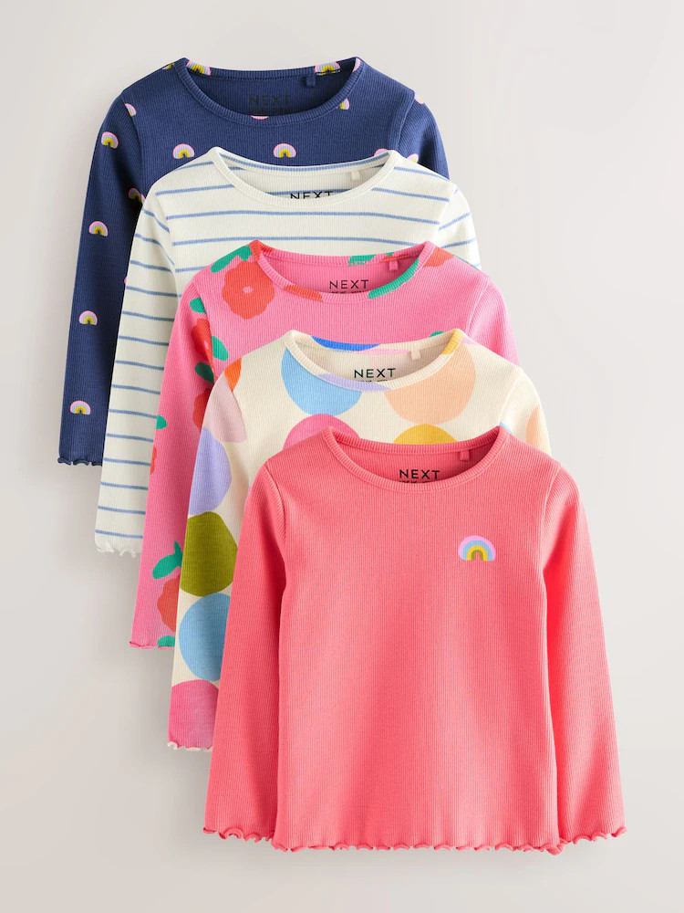 Rainbow Spot Long Sleeve Rib Tops 5 Pack (3mths-7yrs) | Next US