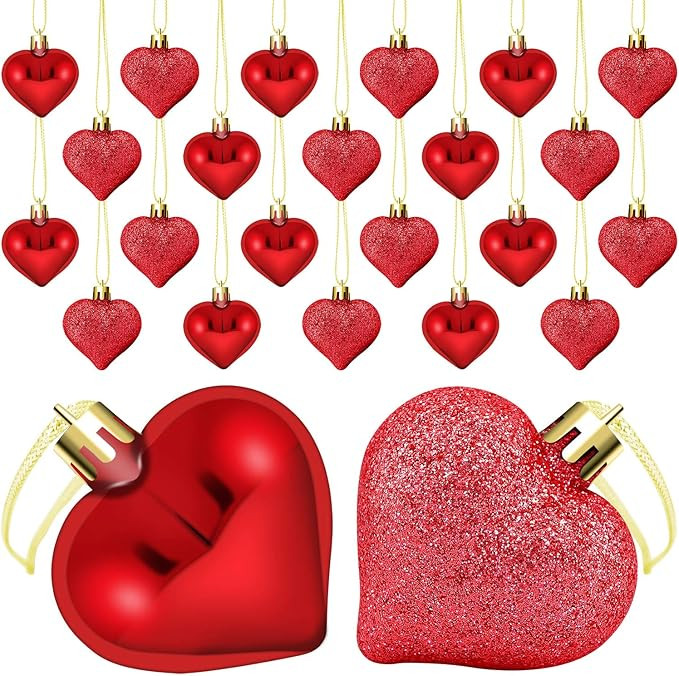 Elcoho 24 Pieces Valentine's Day Heart Baubles Ornaments Heart Shaped Decoration Baubles for Vale... | Amazon (US)