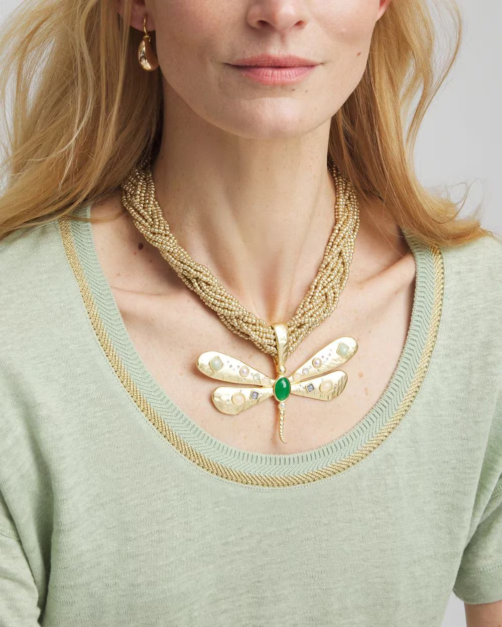 Gold-Tone Green Stone Dragonfly Pendant Necklace | Chico's