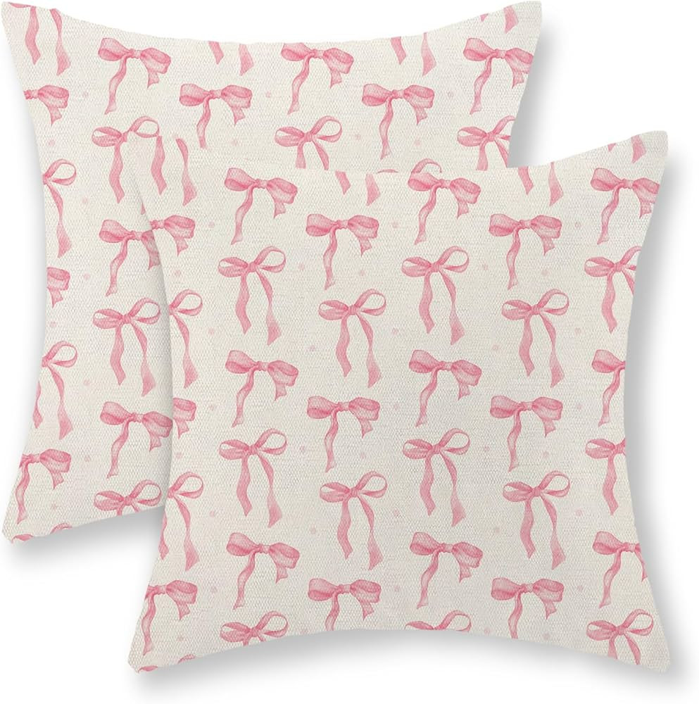Pink Bow Pillow Covers 18x18 Inch Set of 2 Modern Aesthetic Pink Throw Pillow Cases Cute Coquette... | Amazon (US)