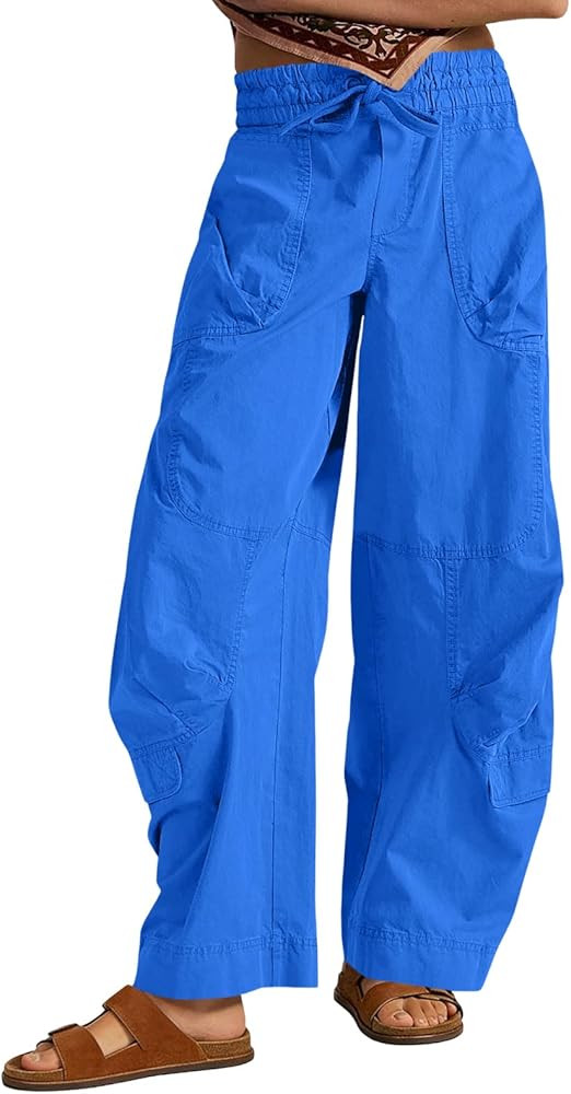 Aoysky Womens Baggy Barrel Wide Leg Pants Drawstring Elastic High Waisted Casual Loose Trousers P... | Amazon (US)