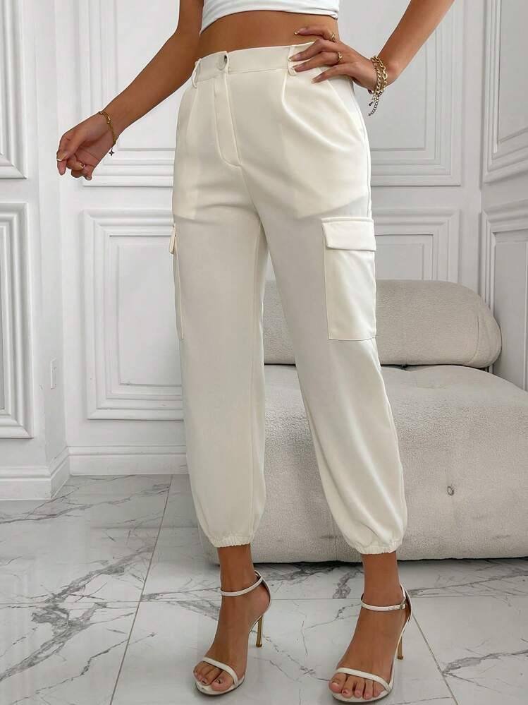 SHEIN Unity Women's Fashionable Multi-Pocket High Waist Slim Pants, Casual Harem Boots Cut Pants, Fall Cloth For Women | SHEIN