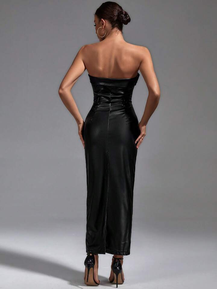 SHEIN Privé Solid PU Tube Dress Without Belt | SHEIN