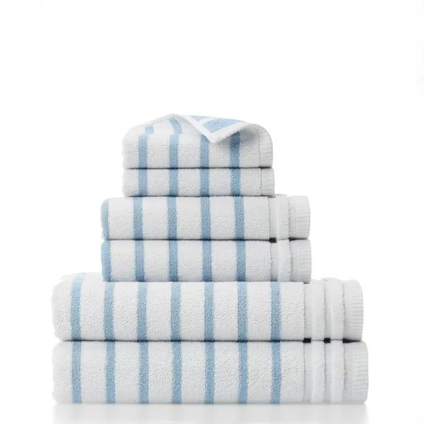 Gap Home Easy Stripe Organic Cotton 6 Piece Bath Towel Set White/Blue | Walmart (US)