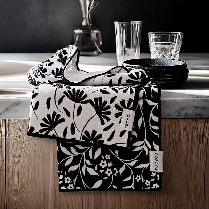 RECYCO Waffle Kitchen Towel Set of 2 - Quick Dry Microfiber Sustainable Dish Towels - Ultra Absor... | Amazon (US)