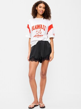 High-Waisted Lace-Trim Satin Shorts | Old Navy (US)