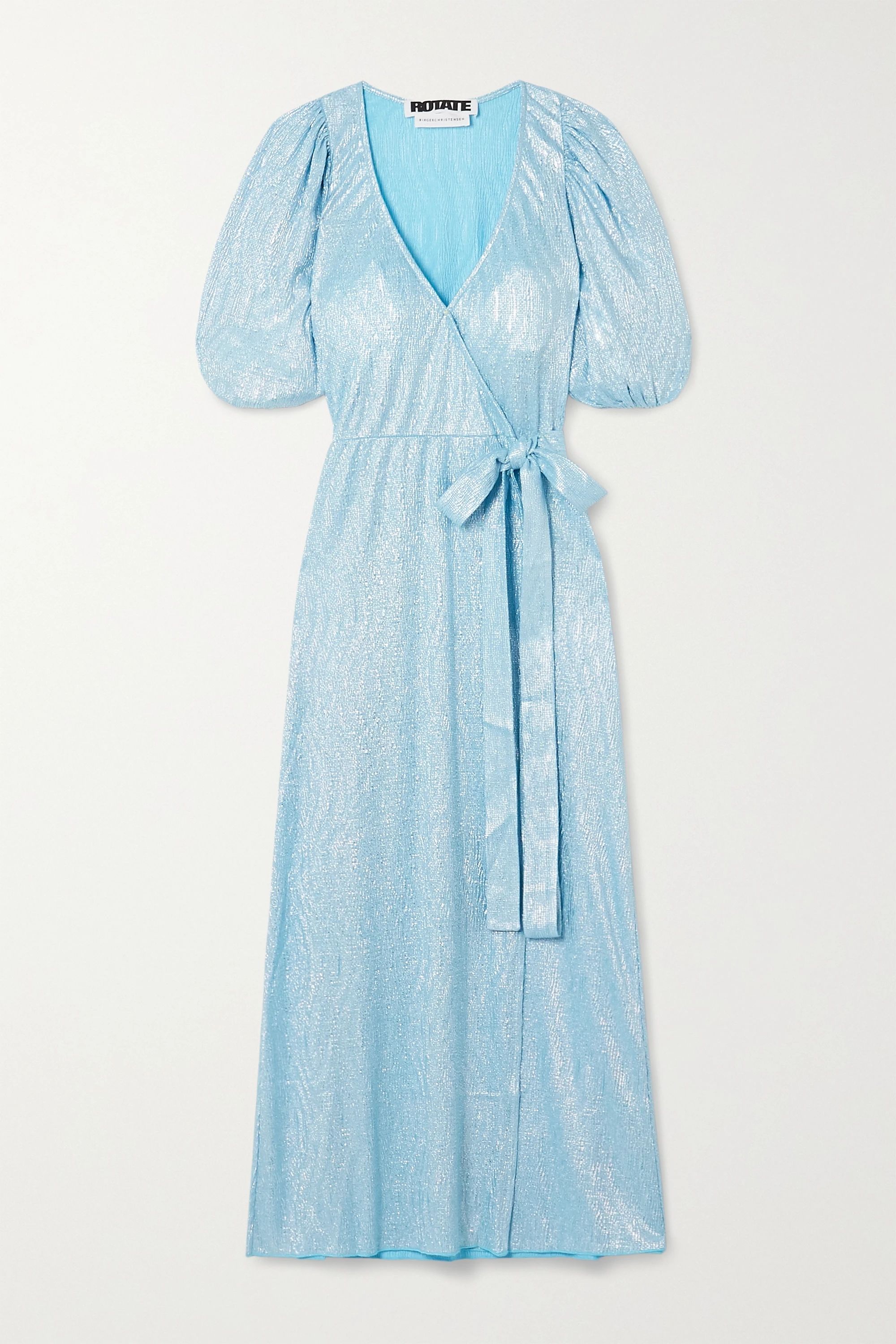 Sky blue Frida metallic textured-jersey wrap dress | ROTATE Birger Christensen | NET-A-PORTER | NET-A-PORTER (US)